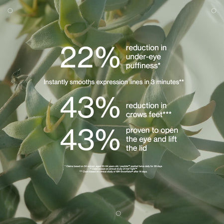 Text overlay on a green plant background with skincare benefits.