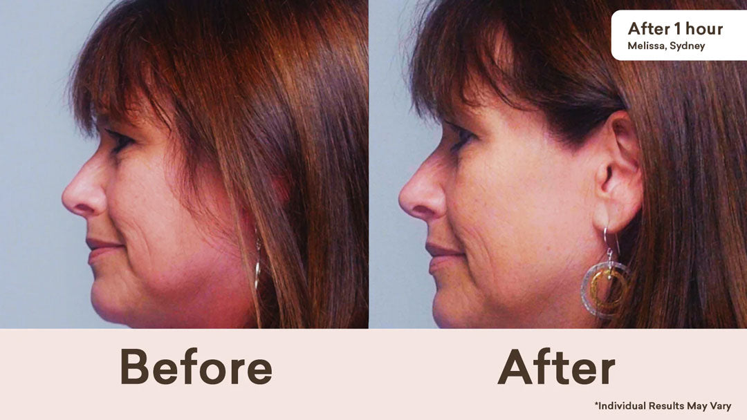 Before and after comparison of hair treatment, showing smoother and shinier hair post-treatment.